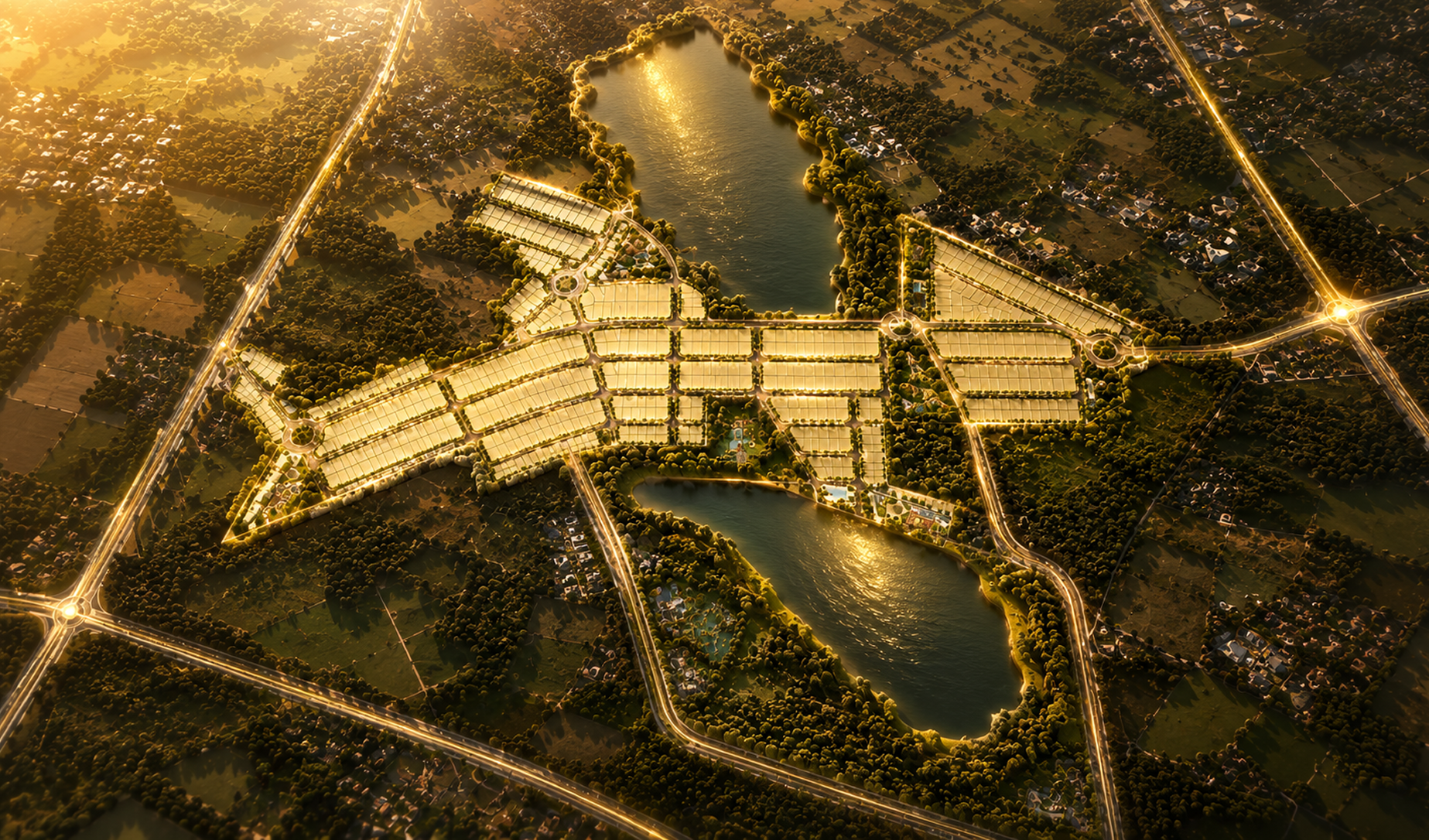 Spinal Road — TATRA STAAR CITY aerial view between two lakes